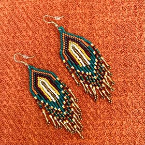 New! Boho Beaded Dangle Fringe Waterfall Earrings Southwestern Style Fall
